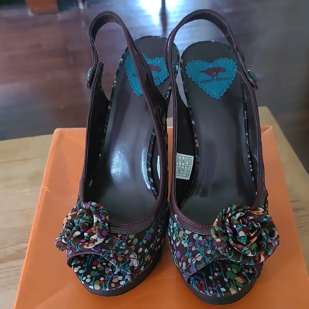 NIB Y2K Rocket Dog Floral Rosette Fabric Sling back Heels Sz 7 - Bundle Discount